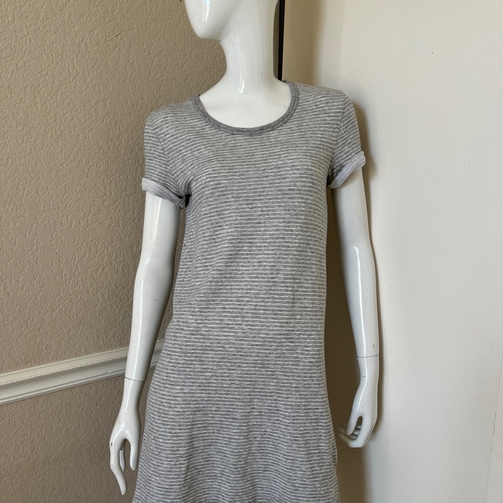 James Perse Heather Grey/White Striped French Terry Cotton Mini Sweat Dress Sz 0